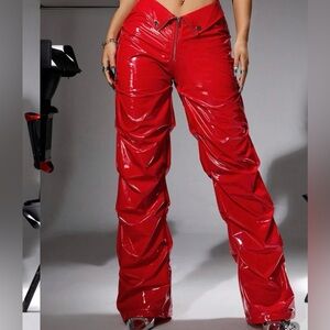Red High-Shine Women's Pants